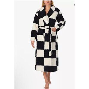Sanctuary Women’s Ultra-Cozy Belted Check Wrap Robe – Black Check –Faux Fur XS/S